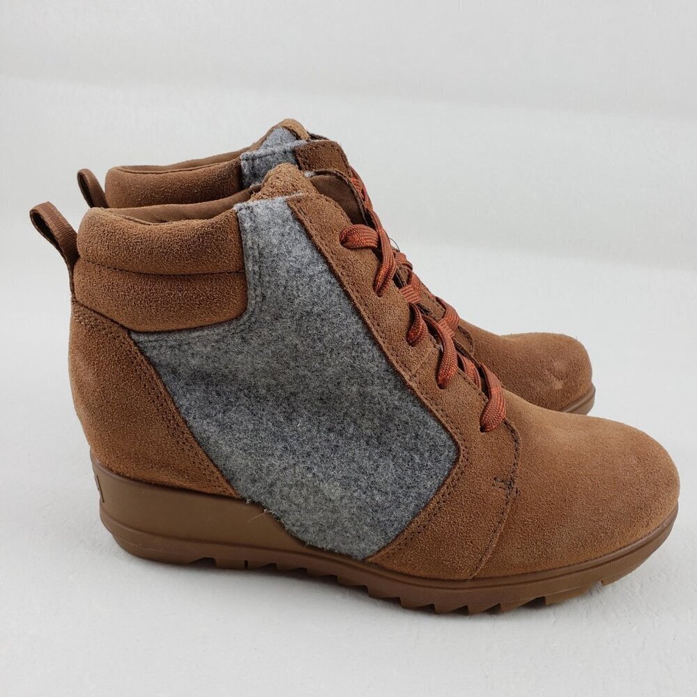 Sorel Evie Ankle Boot Womens 8 Brown Suede Hidden Wedge Heel Lace Up Waterproof - Picture 4 of 15
